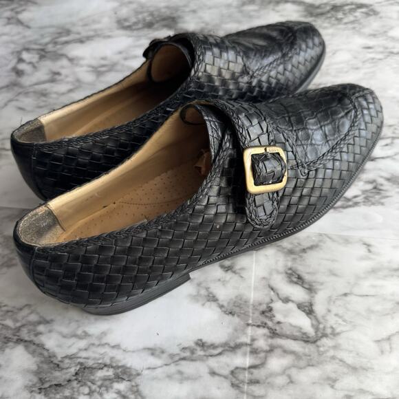 Magnanni Black Crocodile Leather Woven Monk Strap Dress Loafers Mens Size 9 M - Picture 2 of 12